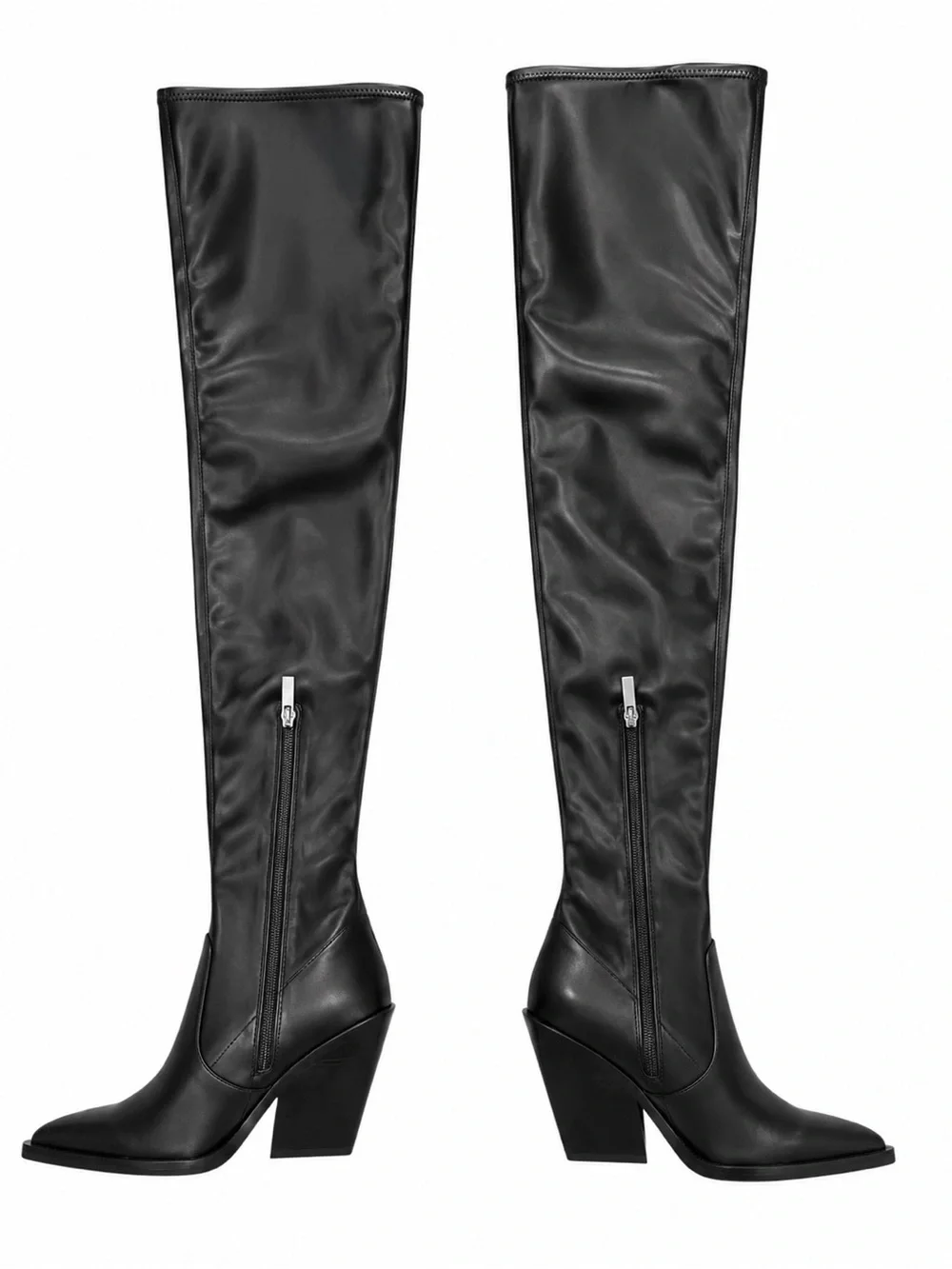 Zara black over-the-knee pointed-toe boots (Western/cowboy)
